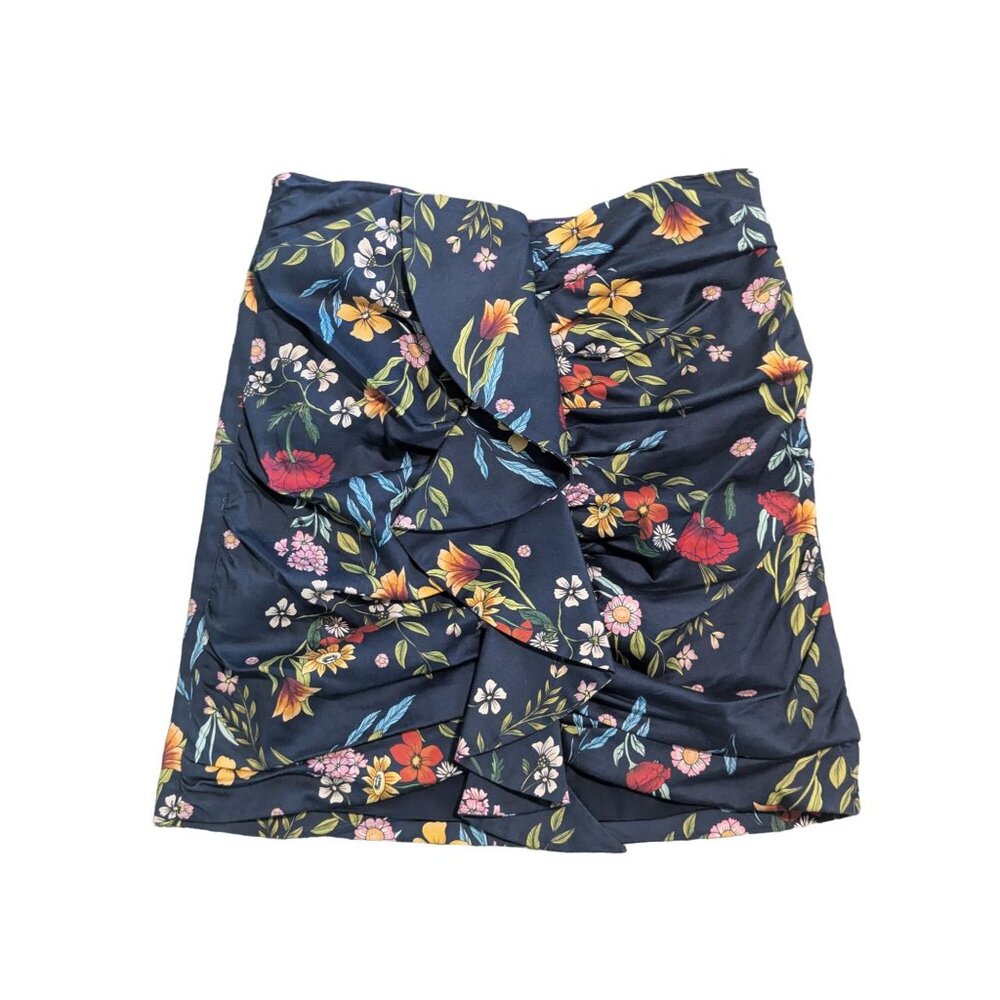 C/Meo Collective Floral High-Waisted Mini Skirt Sz L Navy With Colorful Flowers